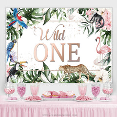 Lofaris Green Leaves And Animals Wild 1st Birthday Backdrop