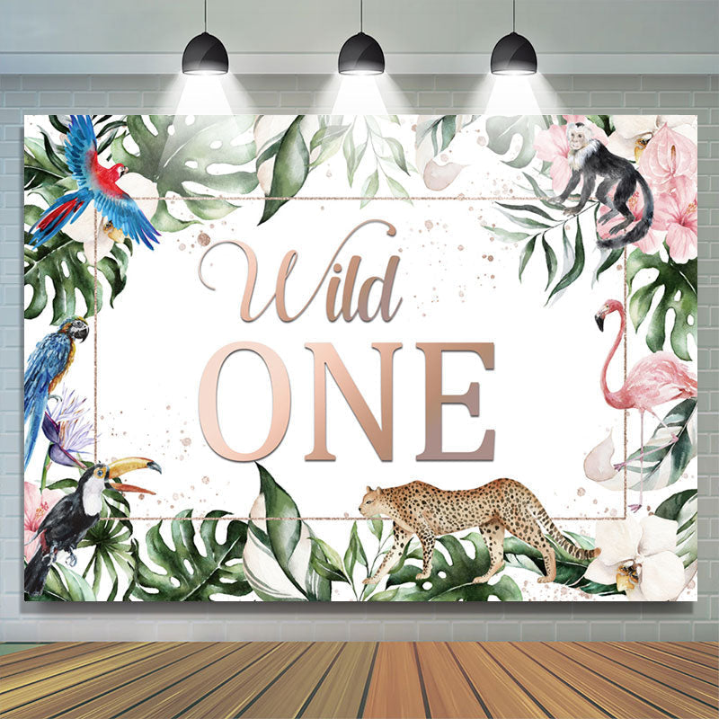 Lofaris Green Leaves And Animals Wild 1st Birthday Backdrop