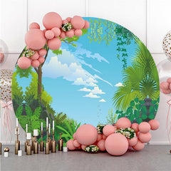 Lofaris Green Leaves And Blue Sky Round Baby Shower Backdrop