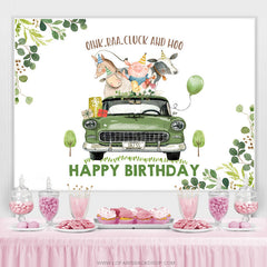 Lofaris Green Leaves And Car With Animal Happy Birthday Backdrop