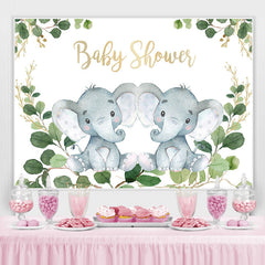 Lofaris Green Leaves And Elephants Baby Shower Backdrop