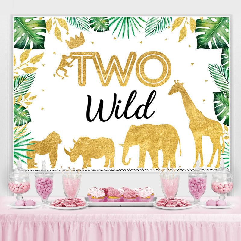 Green Leaves And Glitter Animals 2nd Birthday Backdrop – Lofaris