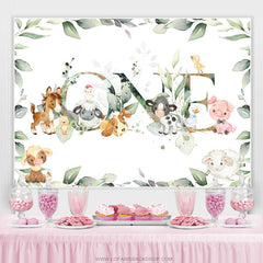 Lofaris Green Leaves And Little Animals 1st Birthday Backdrop