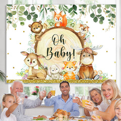 Lofaris Green Leaves And Little Animals Baby Shower Backdrop