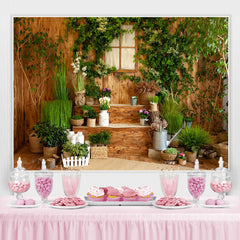 Lofaris Green Leaves And Plants With Wooden Stairs Backdrop