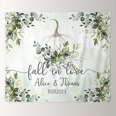 Lofaris Green Leaves And Pumbkin Fall In Love Wedding Backdrop