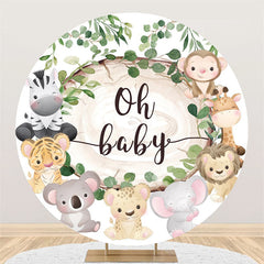 Lofaris Green Leaves And Safari Animals Happy Birthday Backdrop