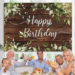 Lofaris Green Leaves Brown Wood Happy Birthday Party Backdrop