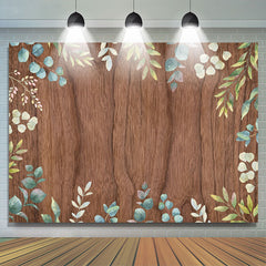 Lofaris Green Leaves Brown Wooden Wall Spring Party Backdrop