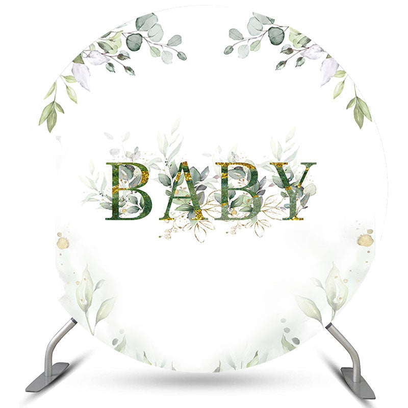 Lofaris Green Leaves Glitter Round Baby Shower Backdrop Banner