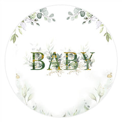 Lofaris Green Leaves Glitter Round Baby Shower Backdrop Banner