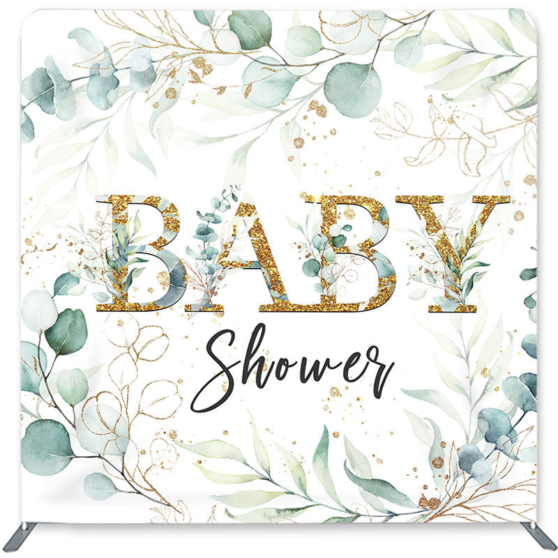 Lofaris Green Leaves Gold Double-Sided Backdrop for Baby Shower