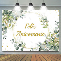 Lofaris Green Leaves Gold Glitter Anniversary Party Backdrop