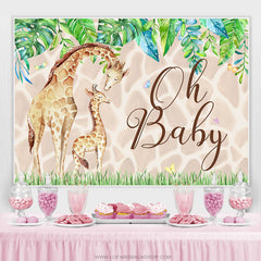 Lofaris Green Leaves Oh Baby Giraffe Backdrop For Shower