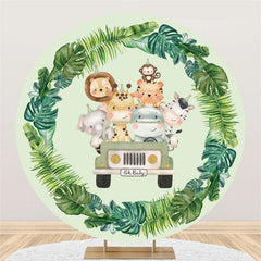 Lofaris Green Leaves Safari On The Truck Circle Kid Backdrop