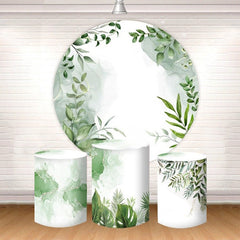 Lofaris Green Leaves White Boho Round Party Backdrop Kit