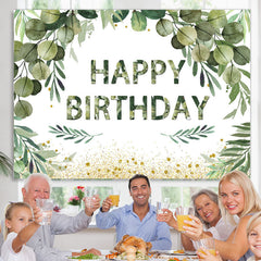 Lofaris Green Leaves With Golden Dots Happy Birthday Backdrop