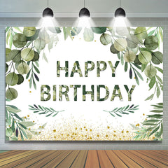 Lofaris Green Leaves With Golden Dots Happy Birthday Backdrop