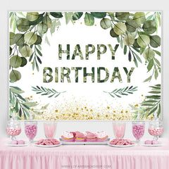 Lofaris Green Leaves With Golden Dots Happy Birthday Backdrop