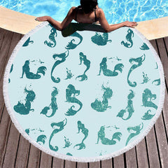 Lofaris Green Mermaid Mysteries Coastal Round Beach Towel