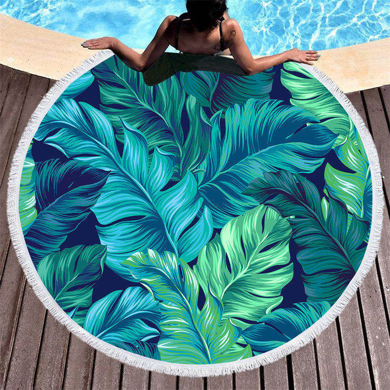 Lofaris Green Monstera Tropical Leaves Round Beach Towel