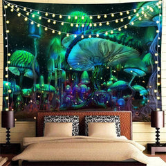 Lofaris Green Mushroom Garden Abstract Landscape Wall Tapestry