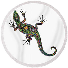 Lofaris Green Pattern Gecko Circle Beach Towel With Fringe