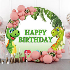 Lofaris Green Plant And Dinosaur Circle Happy Birthday Backdrop