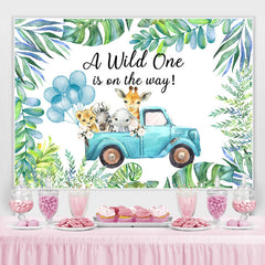 Lofaris Green Plant Blue Truck With Animals Birthday Backdrop