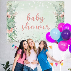 Lofaris Green Plant Glitter Baby Shower Backdrop for Photos