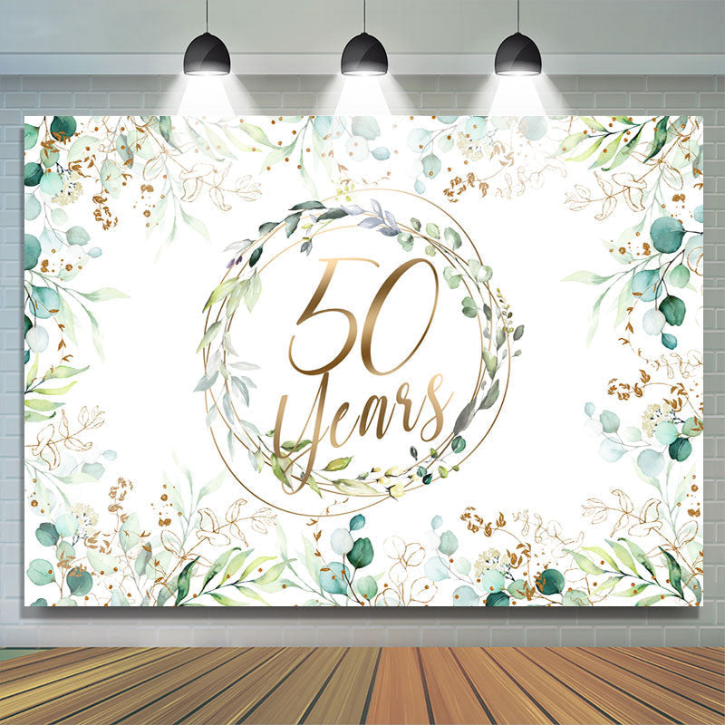 Lofaris Green Plant Glitter Gold Happy 50Th Birthday Backdrop