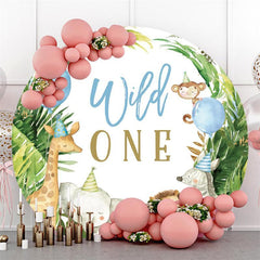 Lofaris Green Plant With Animal Wild One Birthday Round Backdrop