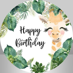 Lofaris Green Plants And Cute Giraffe Circle Birthday Backdrop