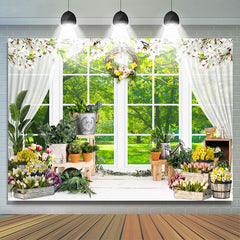 Lofaris Green Scene White Window Happy Easter Backdrop