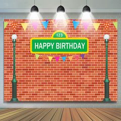 Lofaris Green Street Lamp And Red Brick Happy Birthday Backdrop