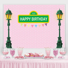 Lofaris Green Street Lamp With Pink Brick Birthday Backdrop