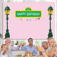 Lofaris Green Street Lamp With Pink Brick Birthday Backdrop