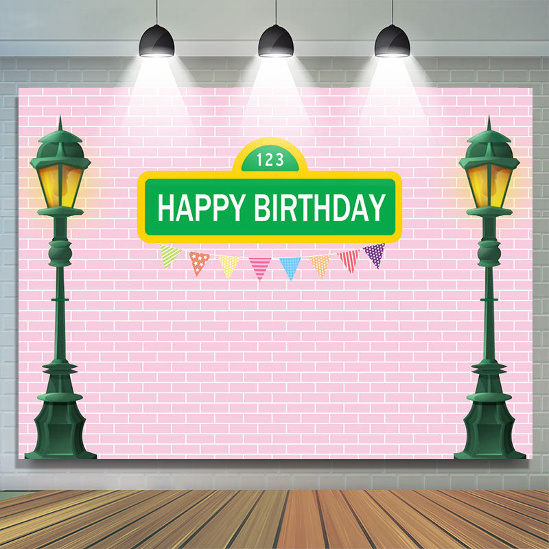 Lofaris Green Street Lamp With Pink Brick Birthday Backdrop