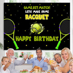 Lofaris Green Tennis Racquet Black Happy Birthday Backdrop