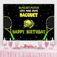 Lofaris Green Tennis Racquet Black Happy Birthday Backdrop