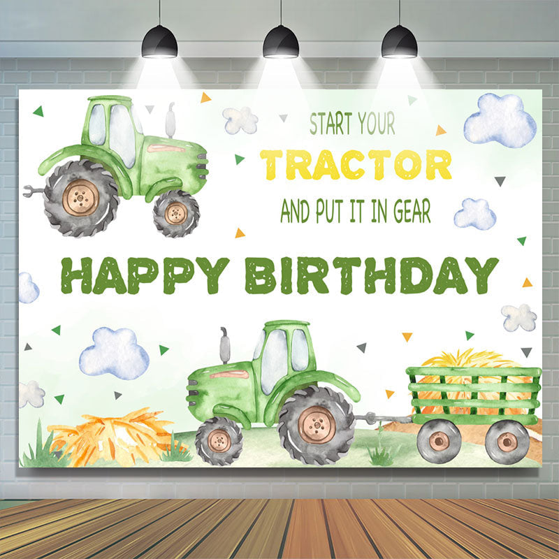 Lofaris Green Tractor Cloud Birthday Party Backdrop For Boy