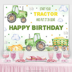 Lofaris Green Tractor Cloud Birthday Party Backdrop For Boy