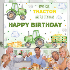 Lofaris Green Tractor Cloud Birthday Party Backdrop For Boy