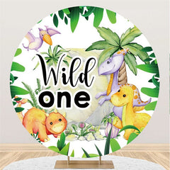 Lofaris Green Trees Dinosaur Round Wild 1St Birthday Backdorp