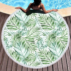 Lofaris Green Tropical Palm Leaves Coastal Round Beach Towel