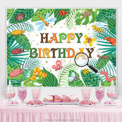 Lofaris Greeny Leaves And Cute Insect Happy Birthday Backdrop