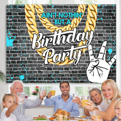 Lofaris Grey Brick With Blue Graffiti Birthday Party Backdrop