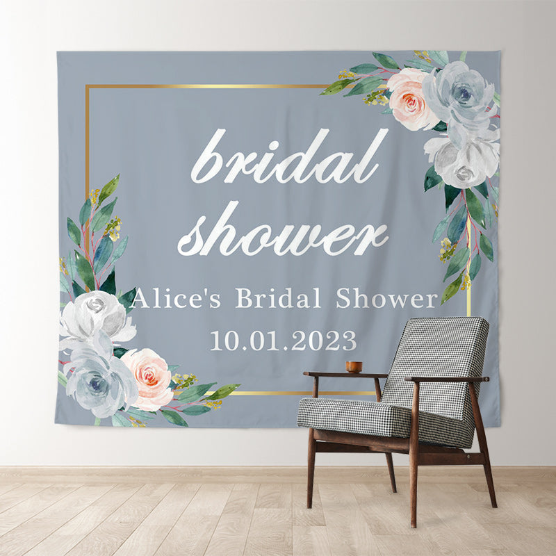 Lofaris Grey Floral And Green Leaves Bridal Shower Backdrop