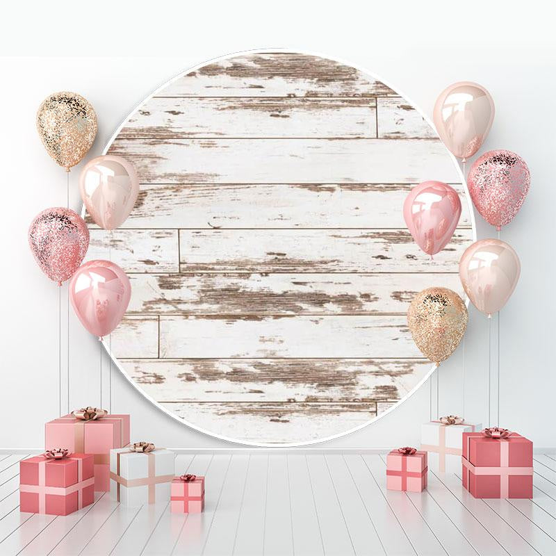 Lofaris Grey Simple Custom Round Old Wood Baby Shower Backdrop