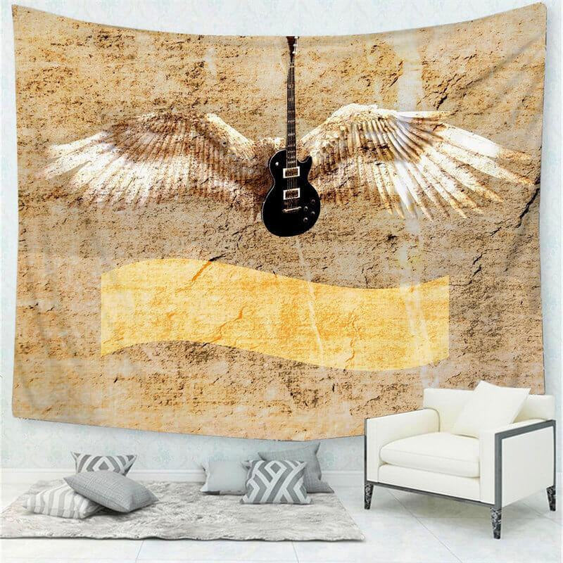 Lofaris Guitar And Wings Classic Fairytale Family Wall Tapestry